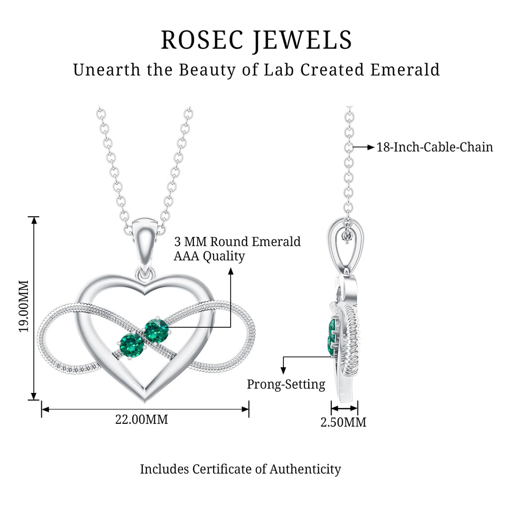 Lab Created Emerald Heart and Infinity Pendant Necklace