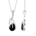 Pear Shaped Black Onyx and Diamond Leaf Pendant Necklace