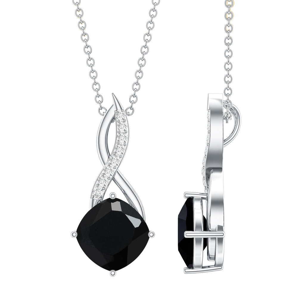 2 Carat Cushion Cut Black Spinel and Diamond Infinity Necklace