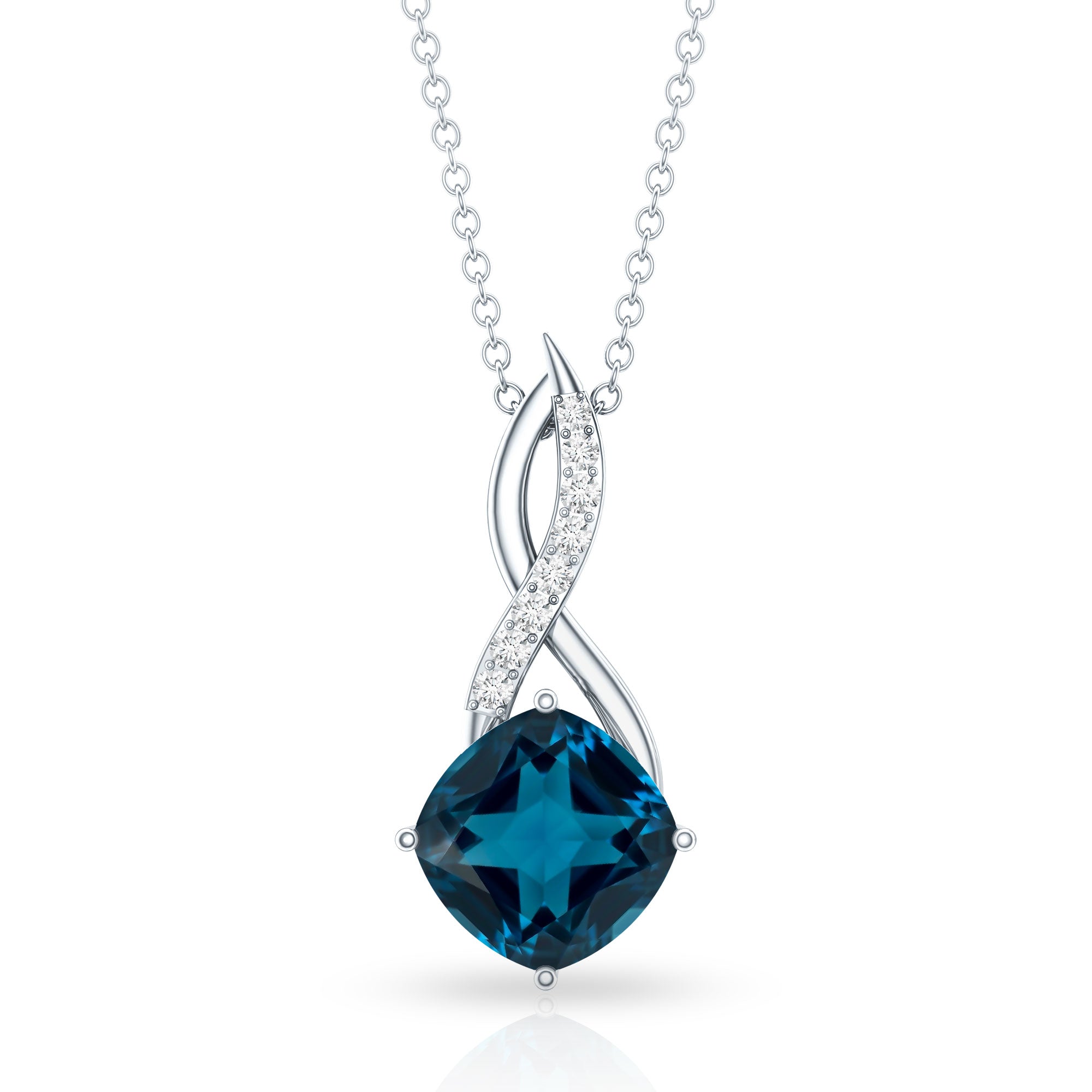 2.8 Carat Cushion Cut London Blue Topaz Infinity Pendant with Diamond