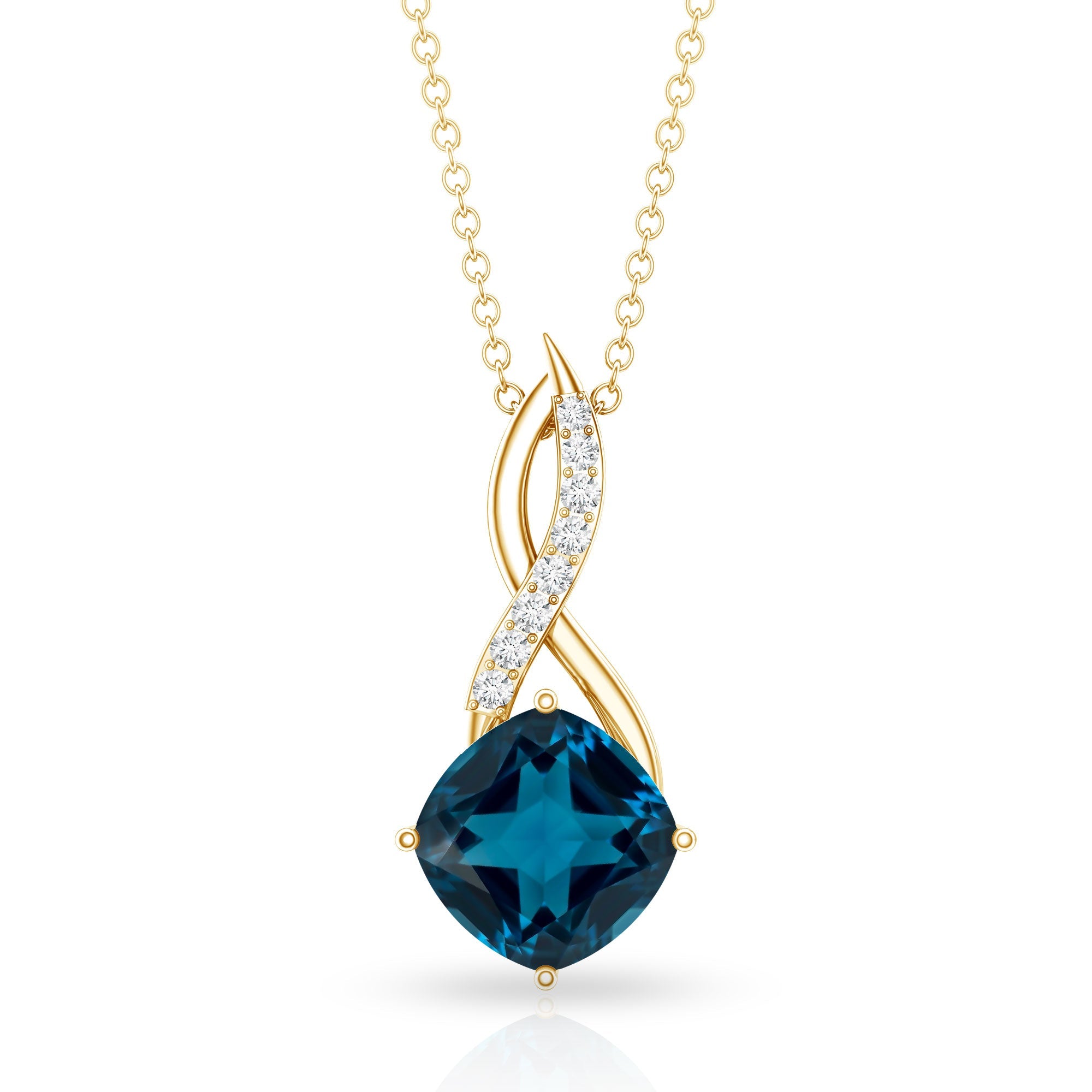 2.8 Carat Cushion Cut London Blue Topaz Infinity Pendant with Diamond