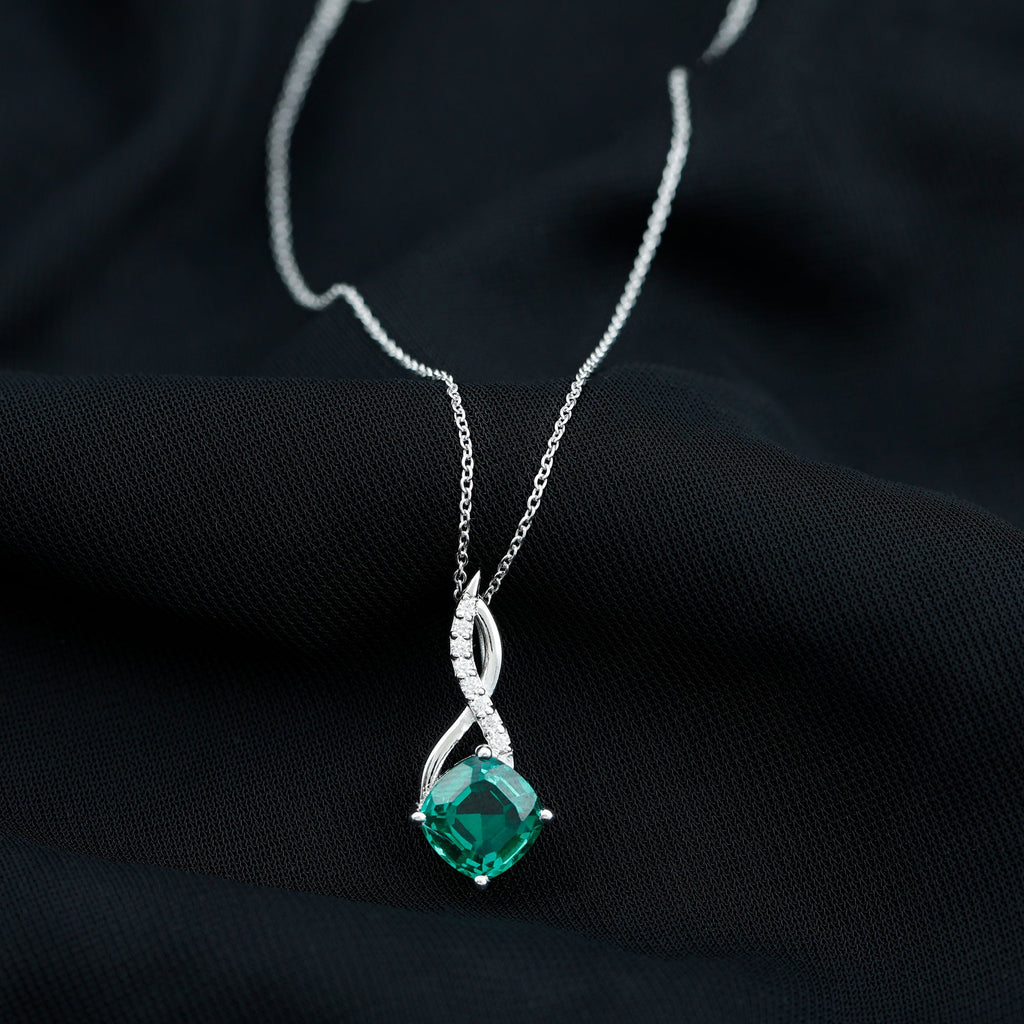 Certified Lab Created Emerald Infinity Necklace with Moissanite