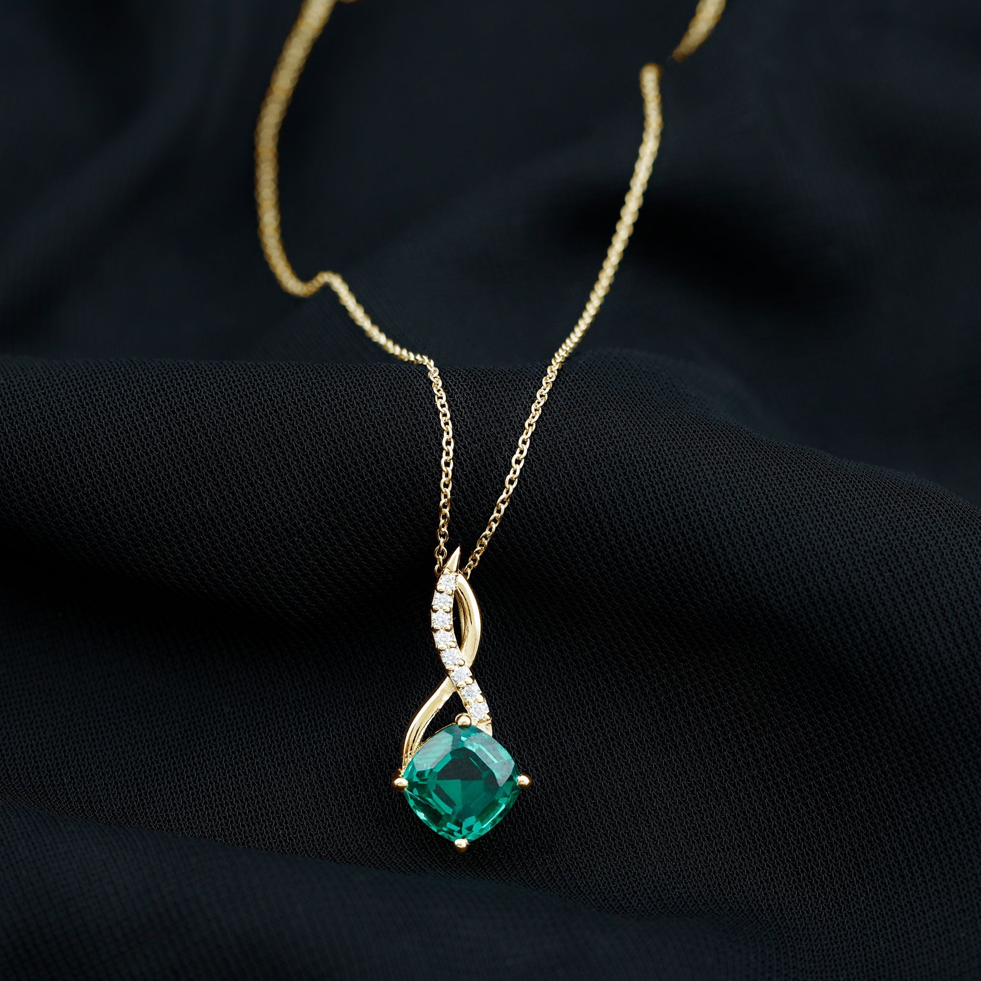Certified Lab Created Emerald Infinity Necklace with Moissanite