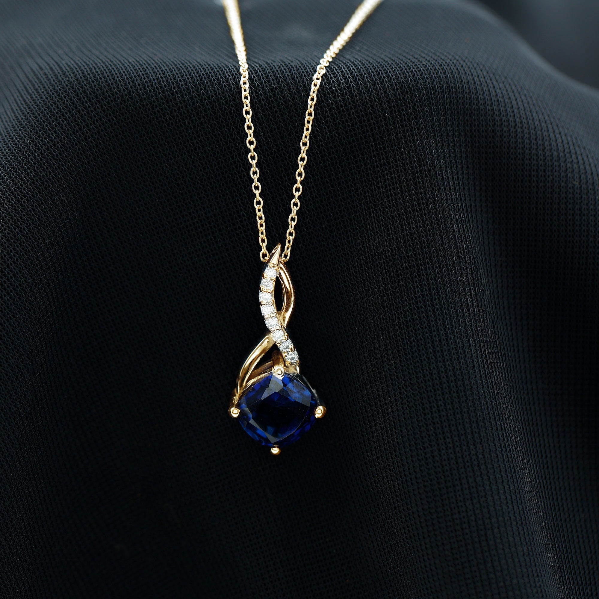 2.7 Carat Cushion Cut Lab Created Blue Sapphire Diamond Infinity Necklace