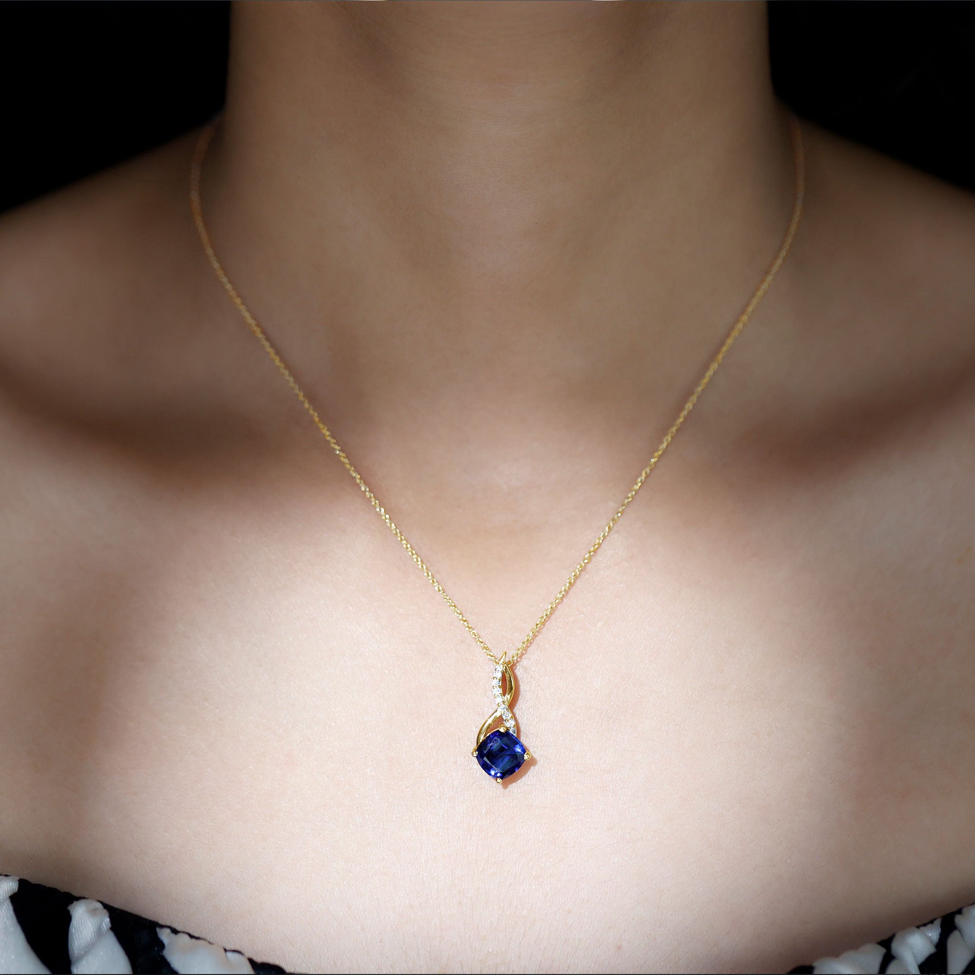 2.7 Carat Cushion Cut Lab Created Blue Sapphire Diamond Infinity Necklace