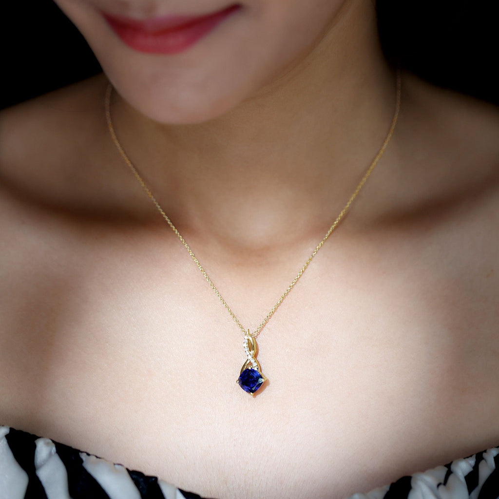 2.7 Carat Cushion Cut Lab Created Blue Sapphire Diamond Infinity Necklace