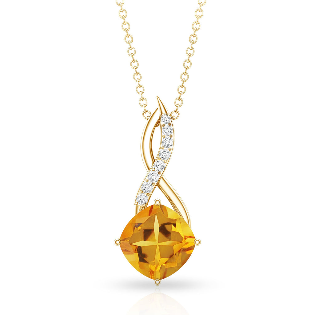 Natural 2.23 Carat Cushion Cut Citrine Infinity Pendant Necklace with Diamond