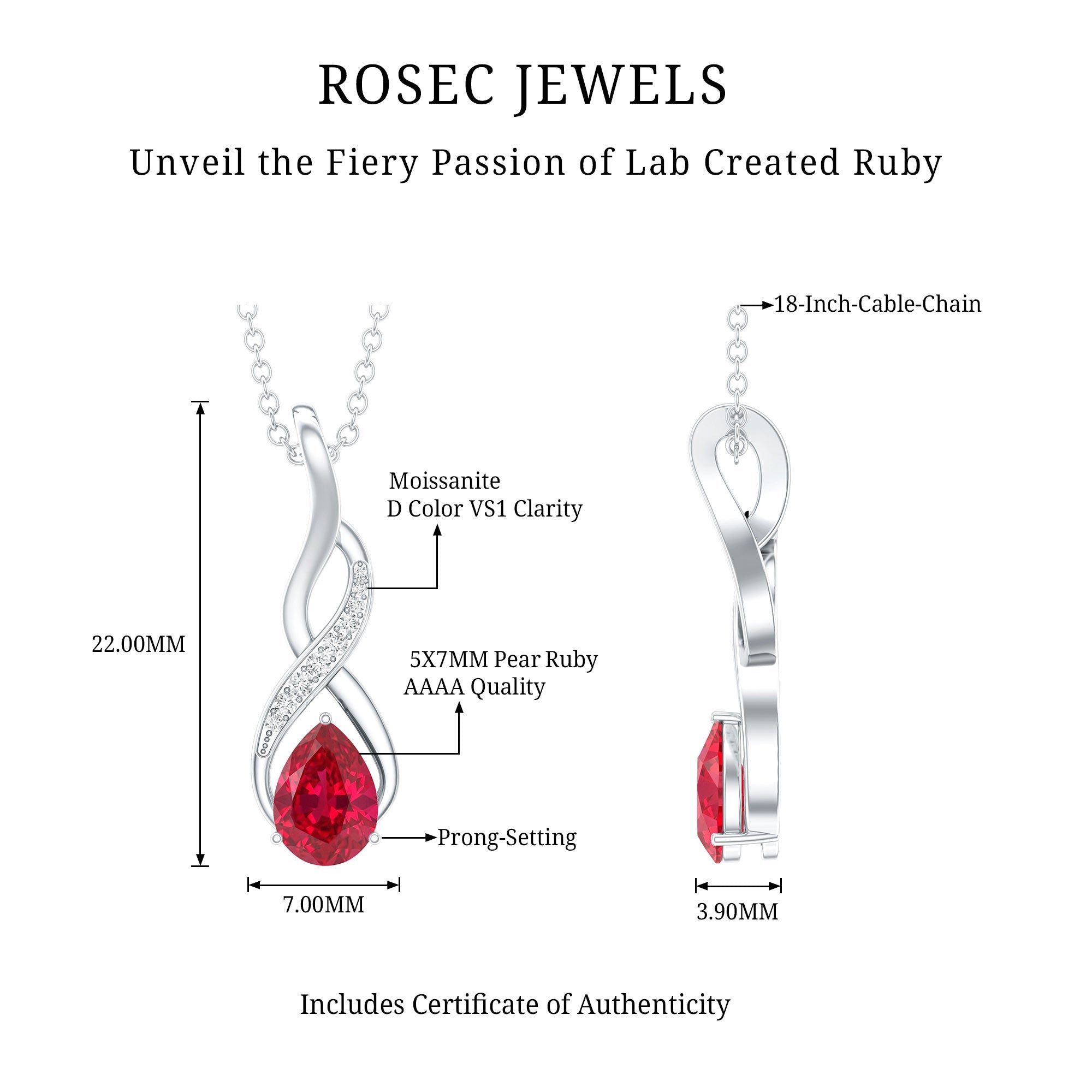 Lab Grown Ruby Teardrop Infinity Necklace with Chain
