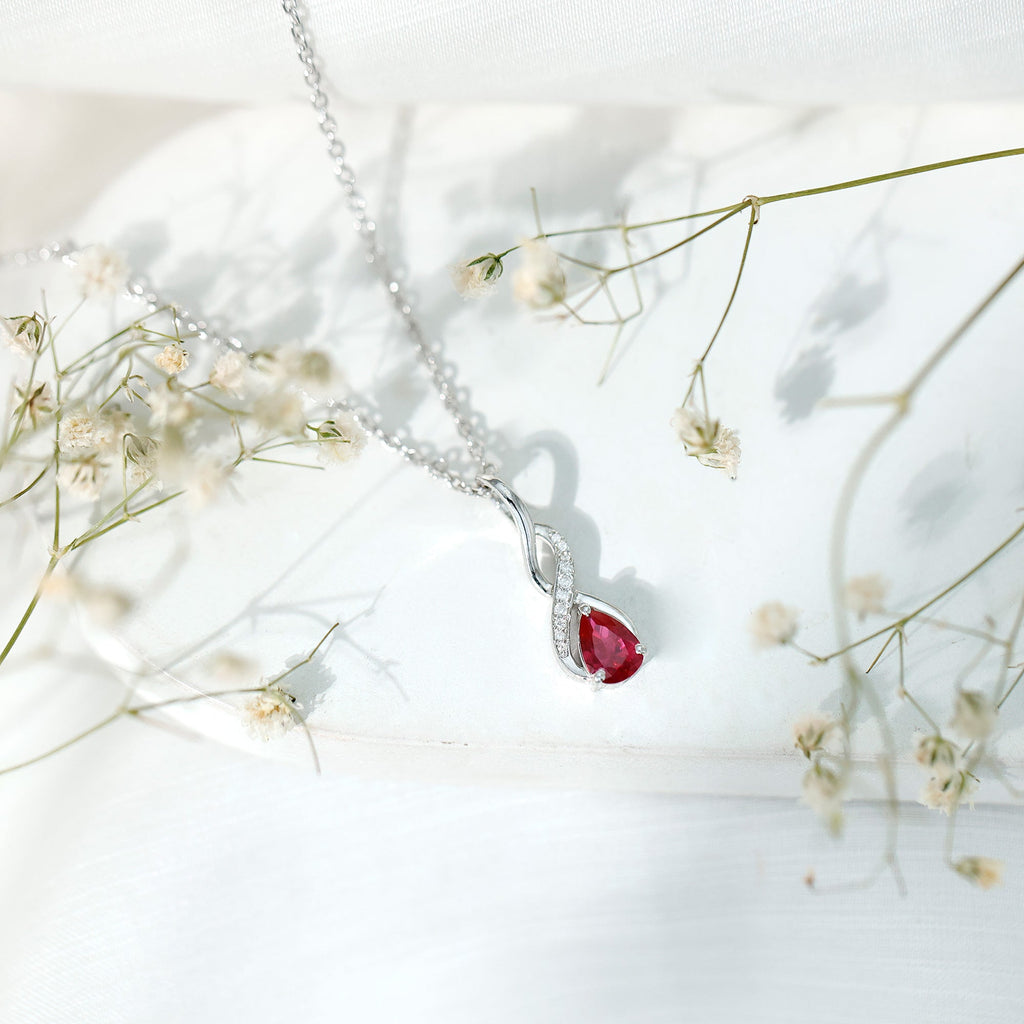 Lab Grown Ruby Teardrop Infinity Necklace with Chain