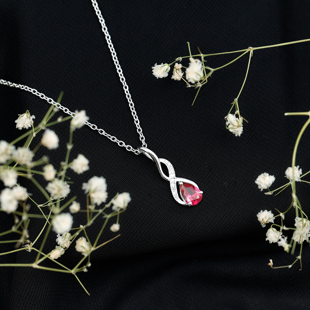 Lab Grown Ruby Teardrop Infinity Necklace with Chain