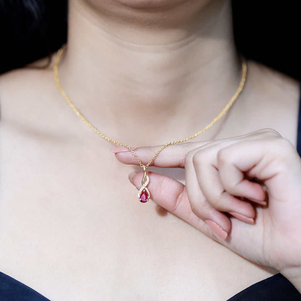 Lab Grown Ruby Teardrop Infinity Necklace with Chain