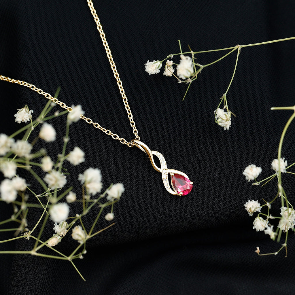 Lab Grown Ruby Teardrop Infinity Necklace with Chain