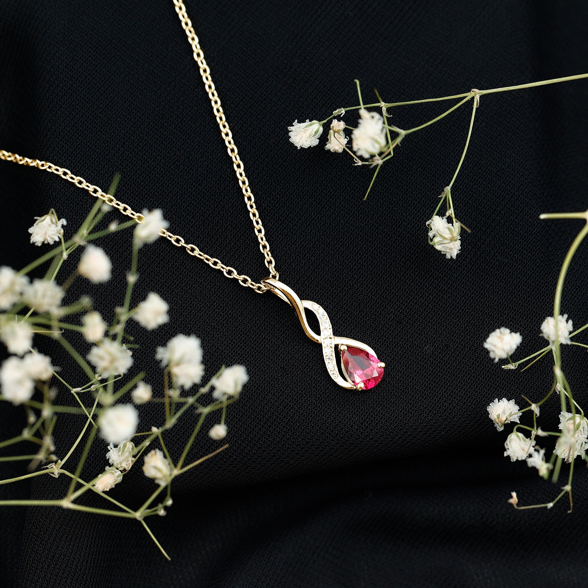 Lab Grown Ruby Teardrop Infinity Necklace with Chain