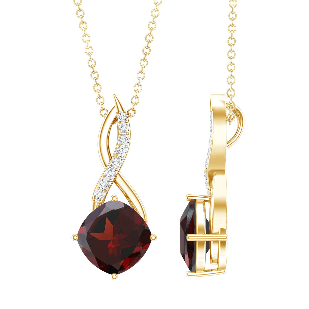 3.2 Carat Cushion Garnet Drop Infinity Necklace with Diamond