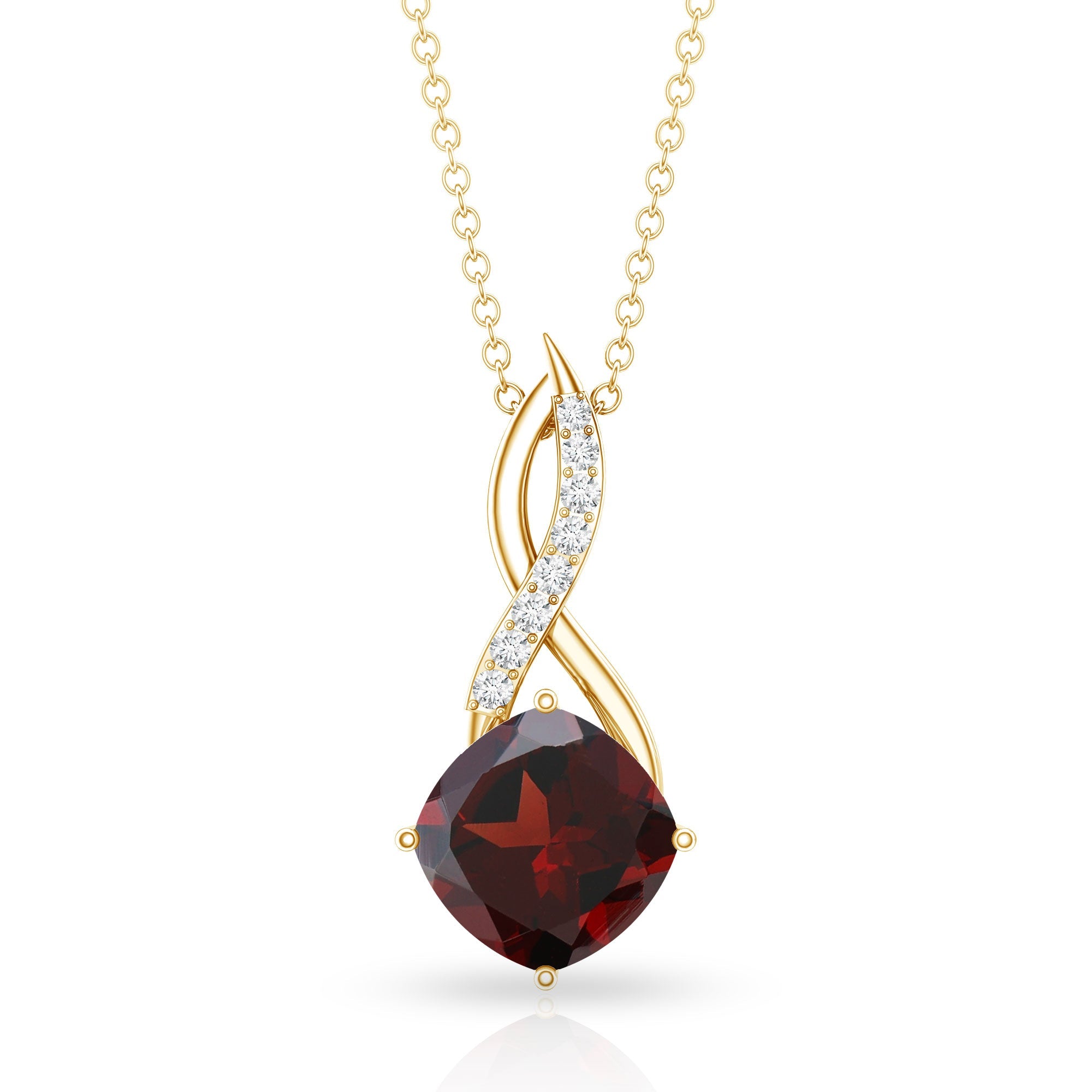 3.2 Carat Cushion Garnet Drop Infinity Necklace with Diamond