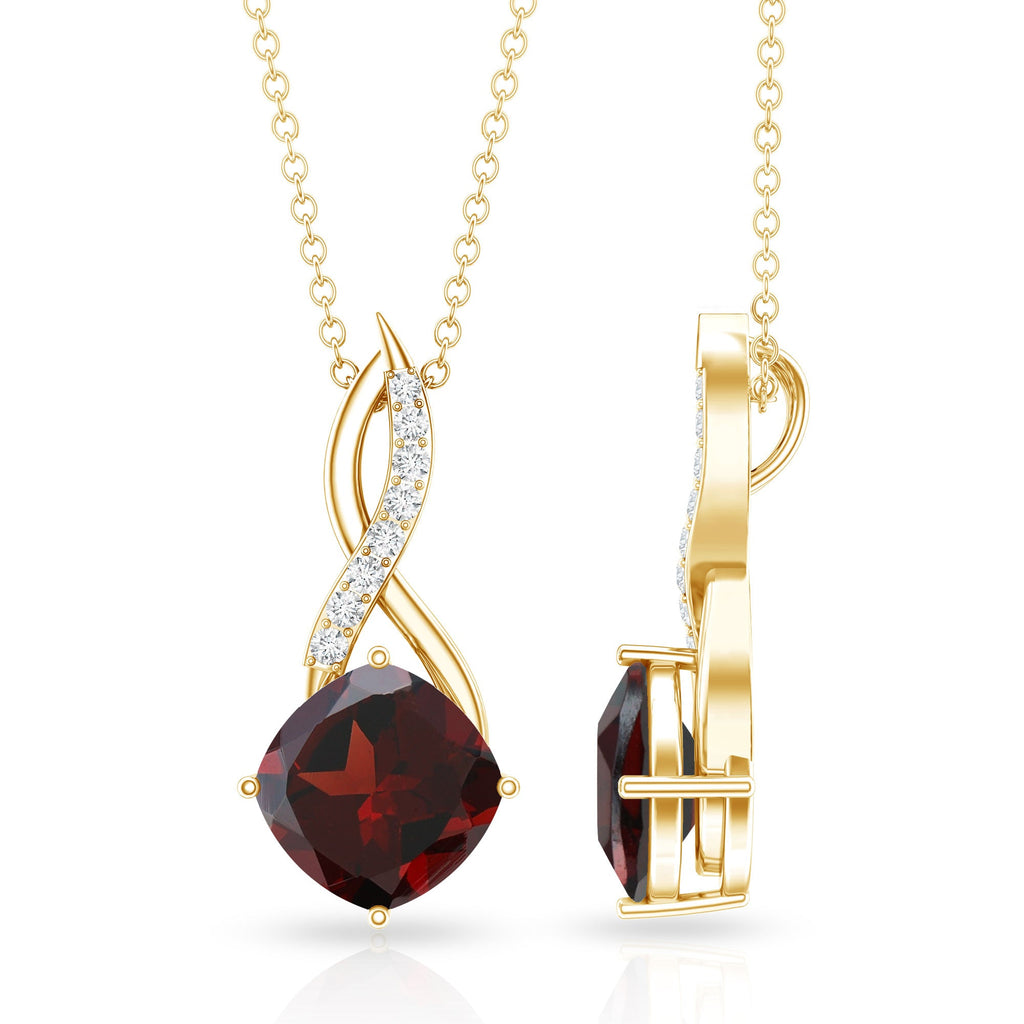 3.2 Carat Cushion Garnet Drop Infinity Necklace with Diamond