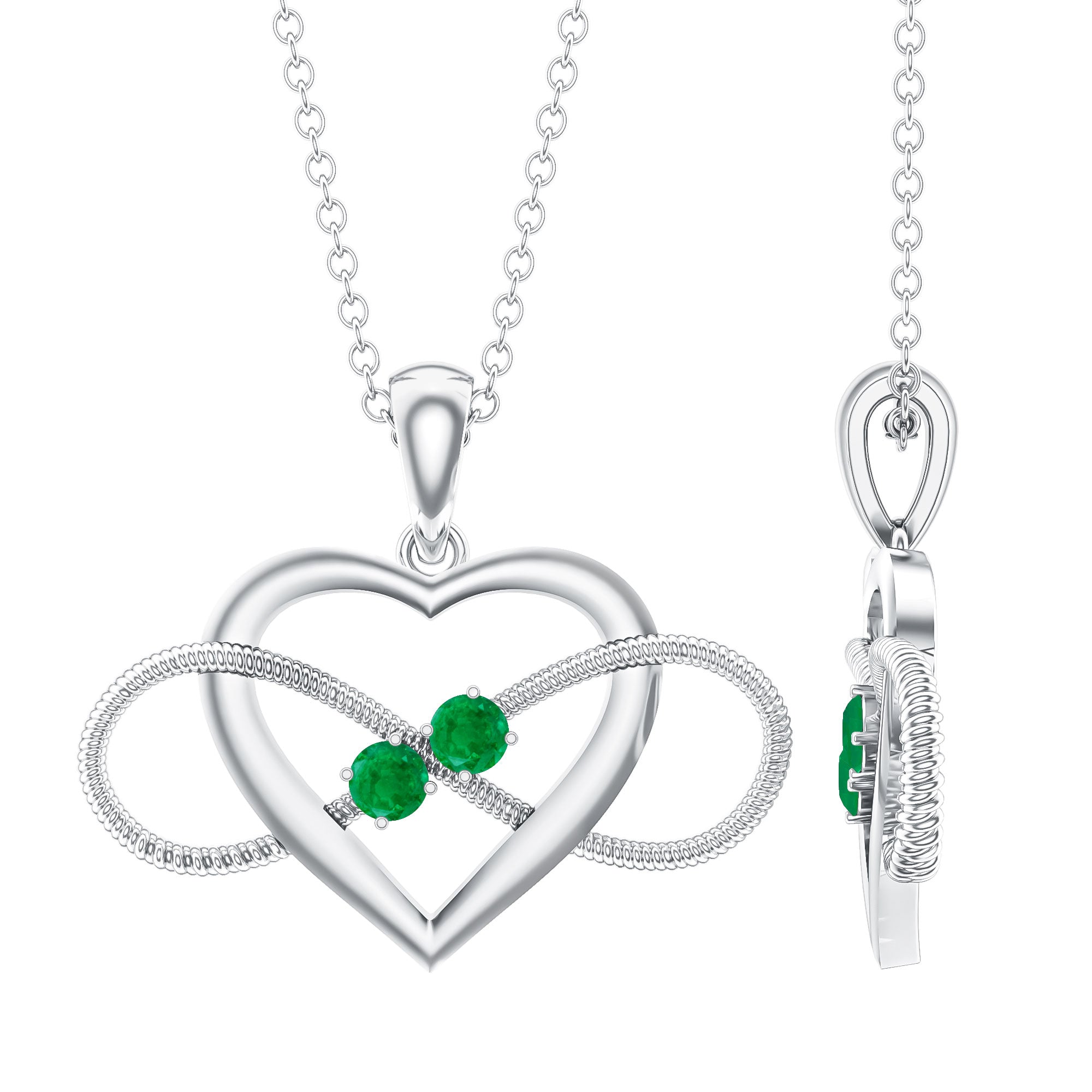 Heart Infinity Necklace with Real Emerald