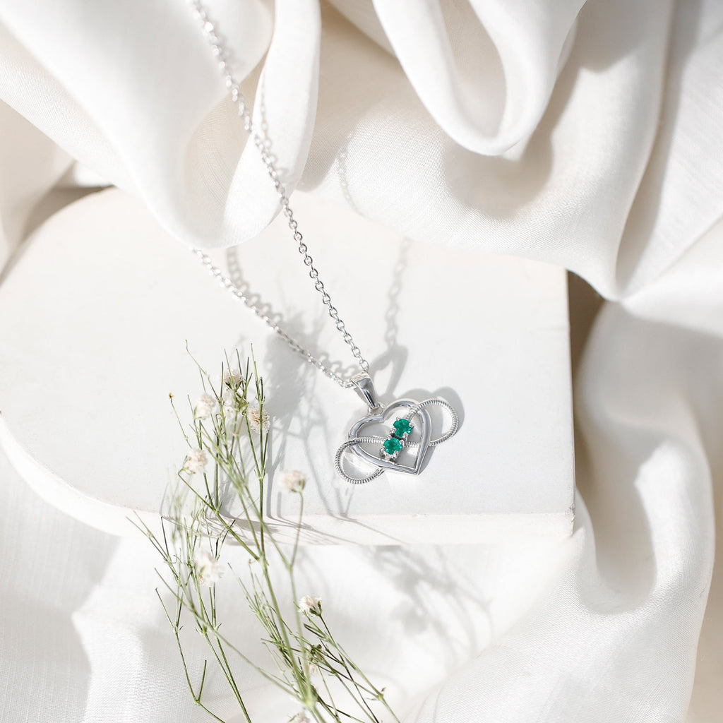 Heart Infinity Necklace with Real Emerald