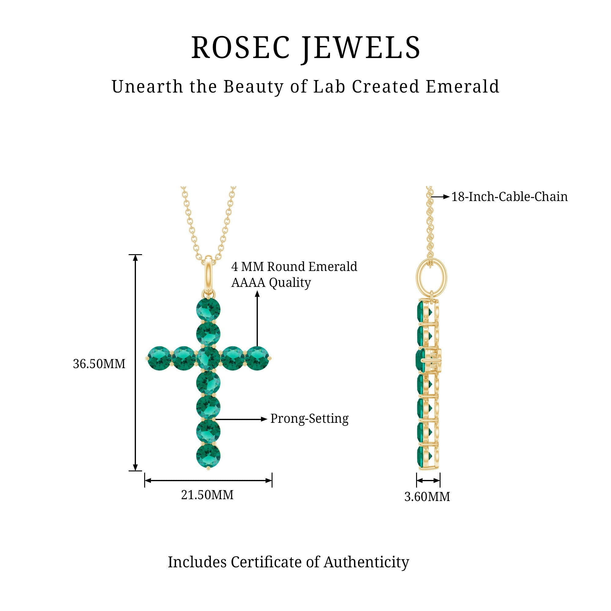 Certified Lab Grown Emerald Christian Cross Necklace With Chain