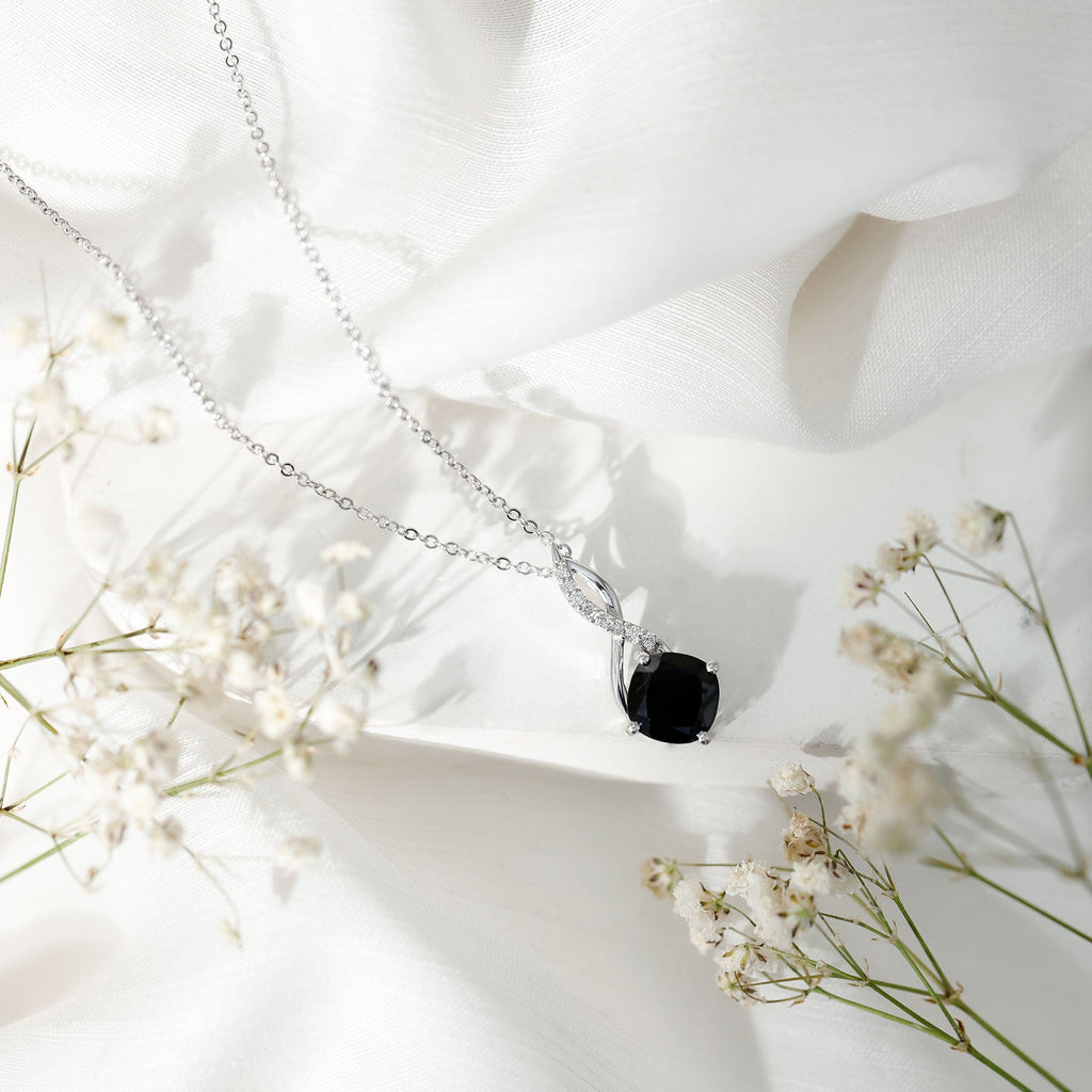 2.83 Carat Cushion Lab Grown Black Diamond Infinity Necklace