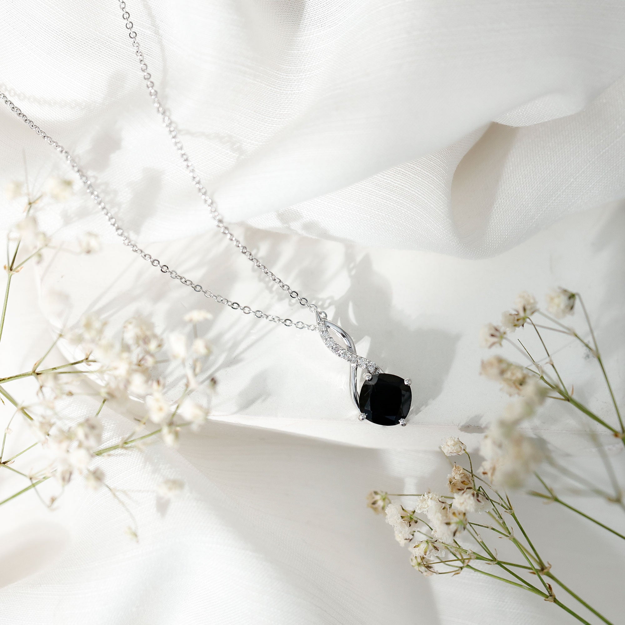 2.83 Carat Cushion Lab Grown Black Diamond Infinity Necklace