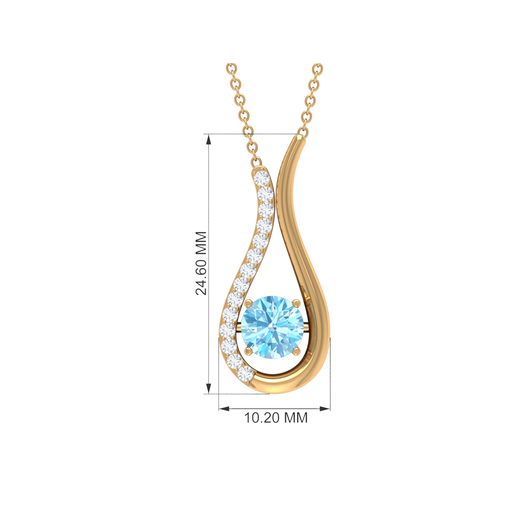 Real Aquamarine and Diamond Teardrop Necklace