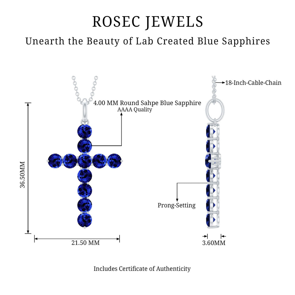 Simple Created Blue Sapphire Cross Pendant Necklace