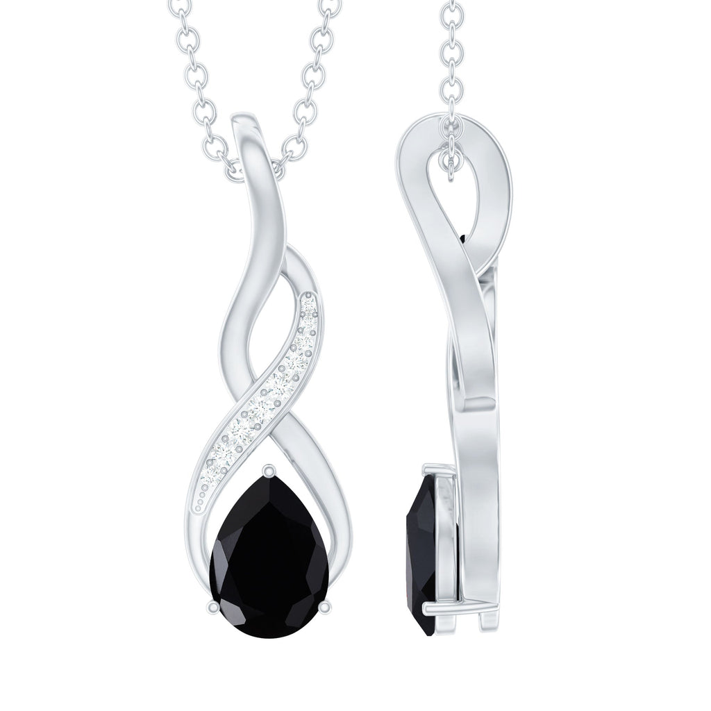 1 Carat Pear Shape Black Onyx Infinity Necklace with Diamonds