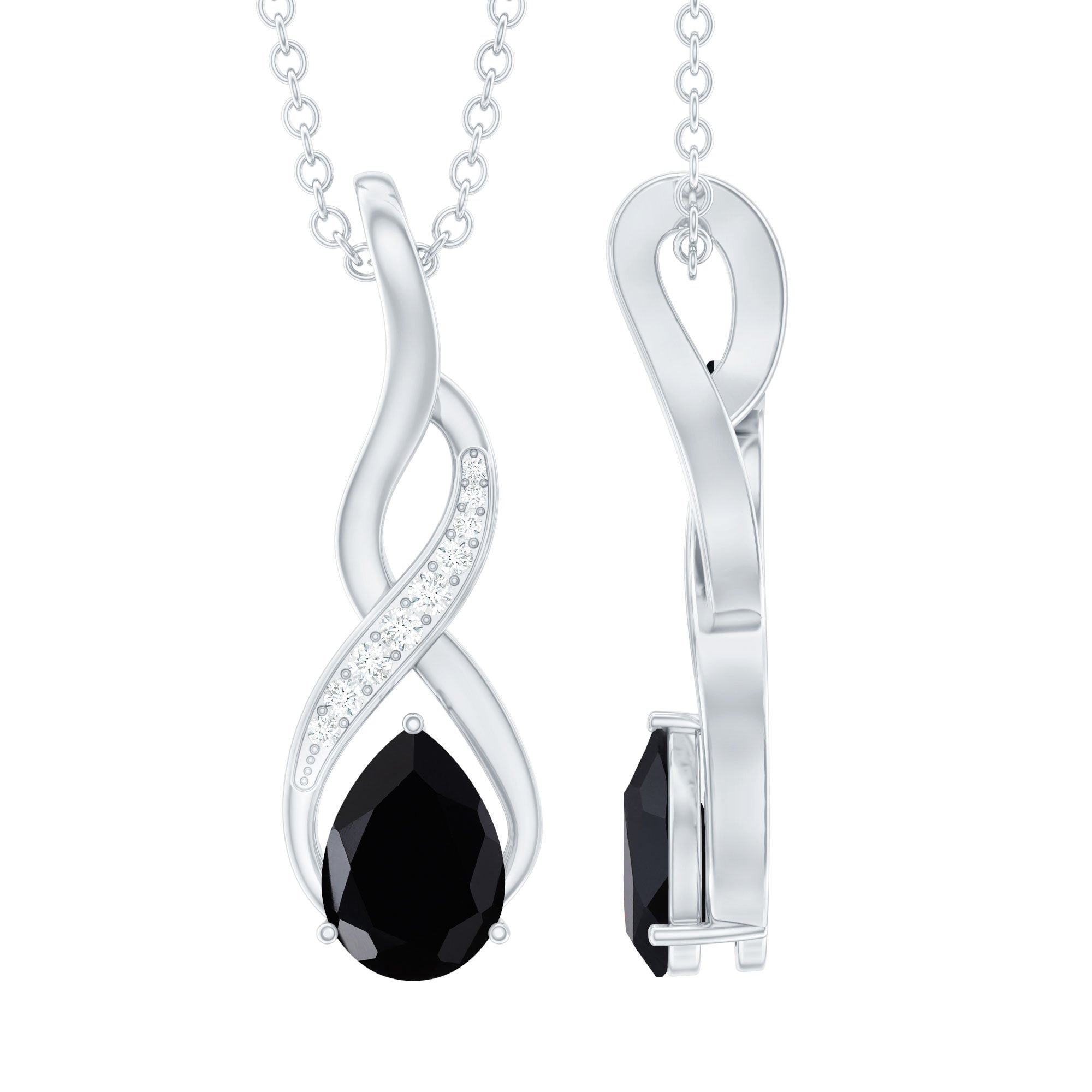 1 Carat Pear Shape Black Onyx Infinity Necklace with Diamonds