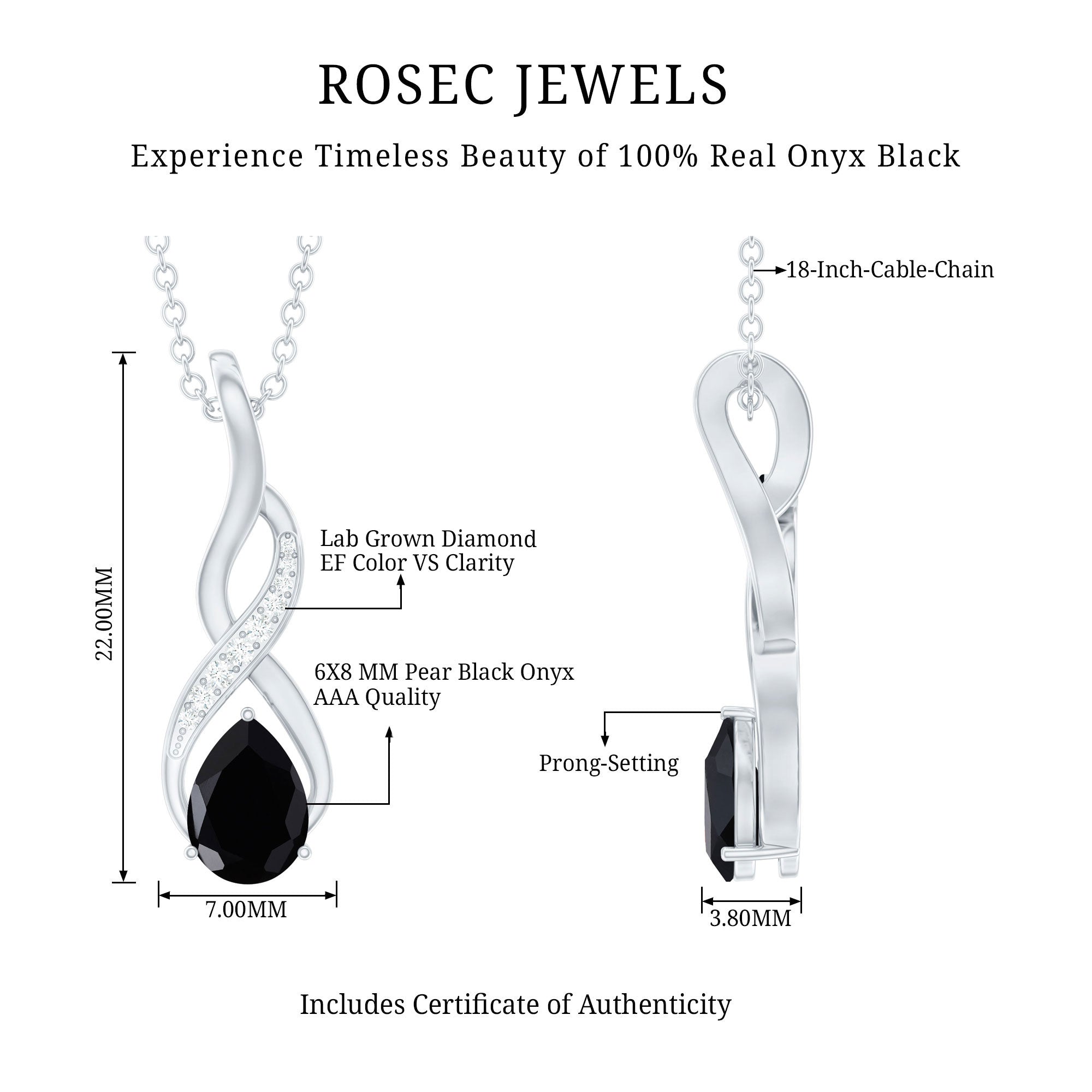 1 Carat Pear Shape Black Onyx Infinity Necklace with Diamonds