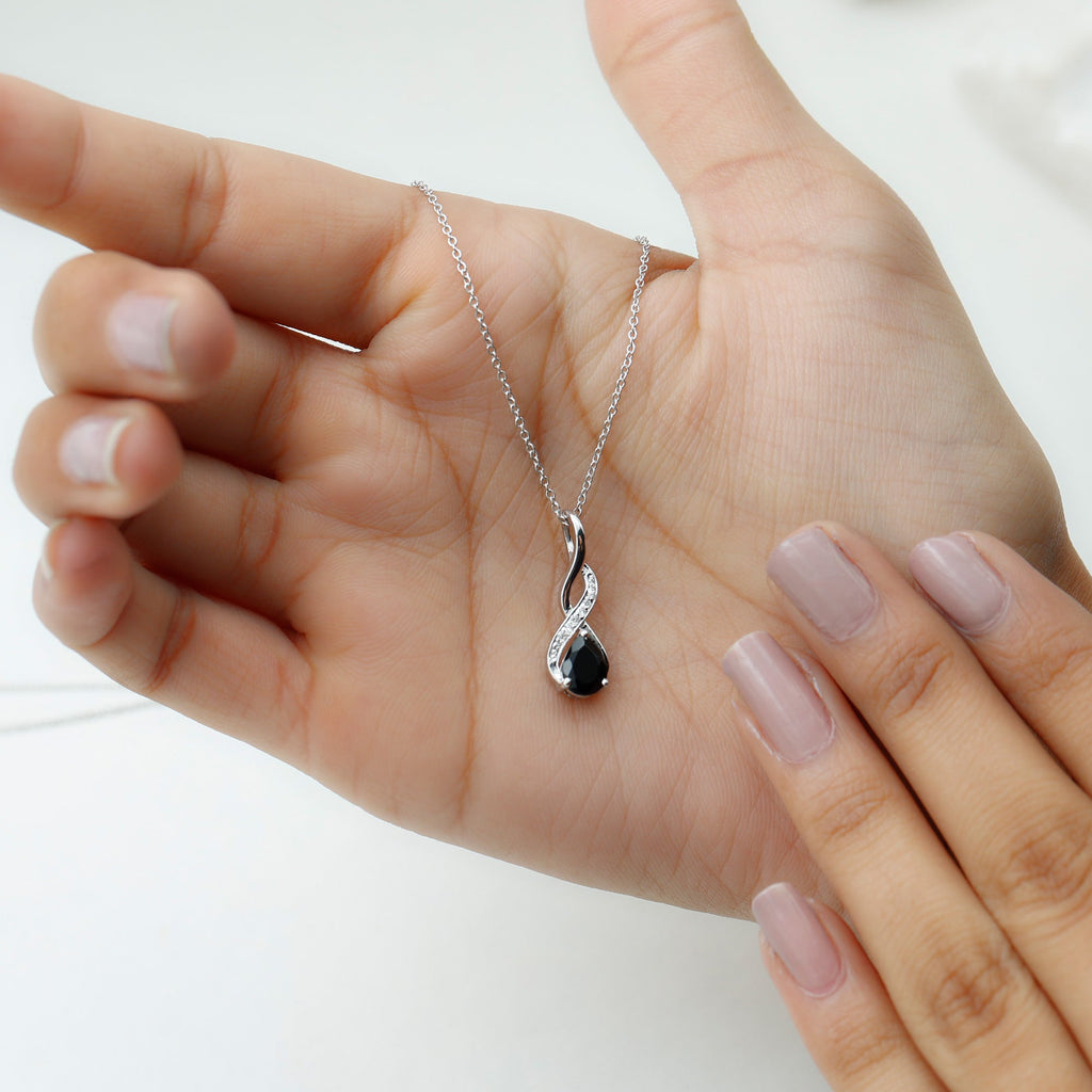 1 Carat Pear Shape Black Onyx Infinity Necklace with Diamonds