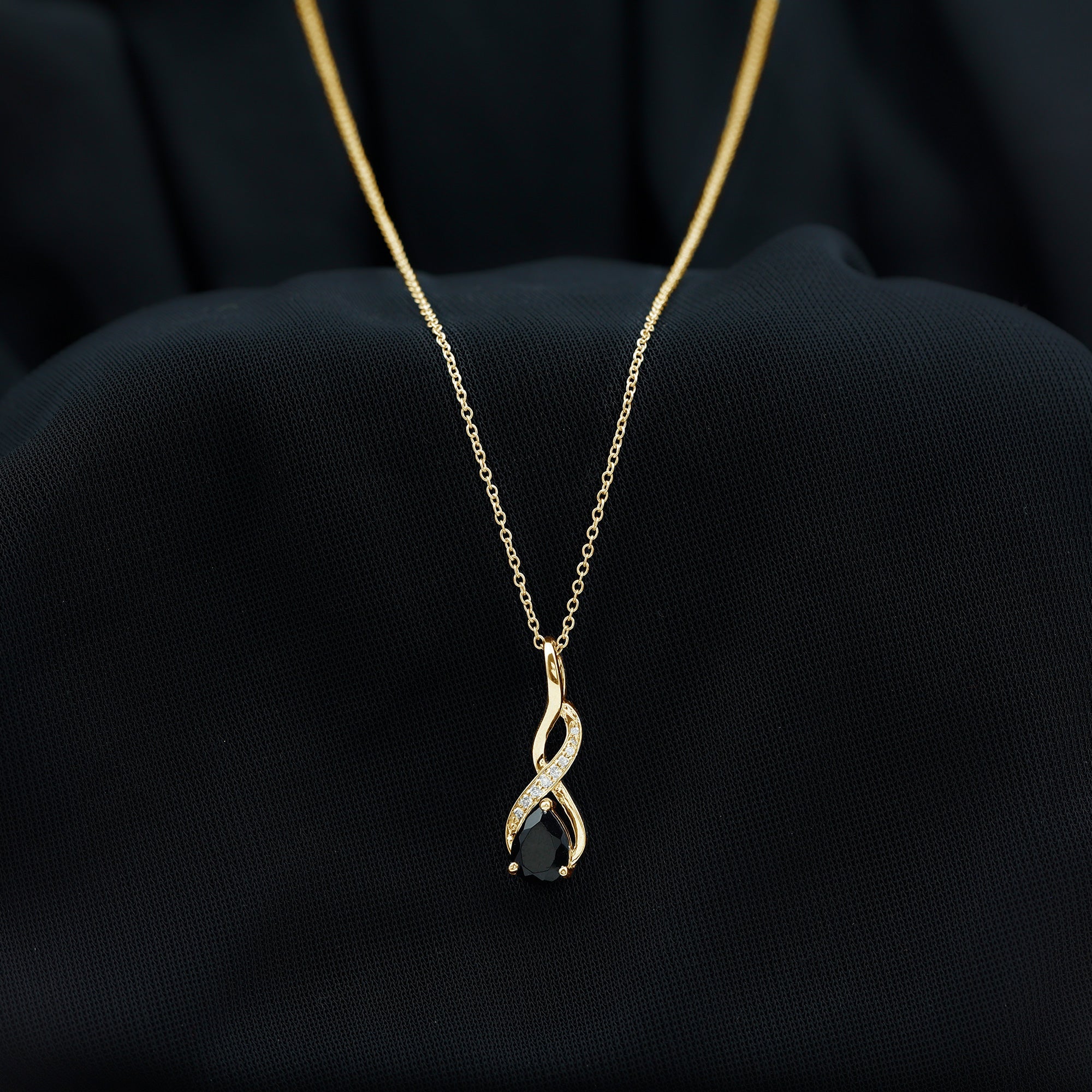 1 Carat Pear Shape Black Onyx Infinity Necklace with Diamonds