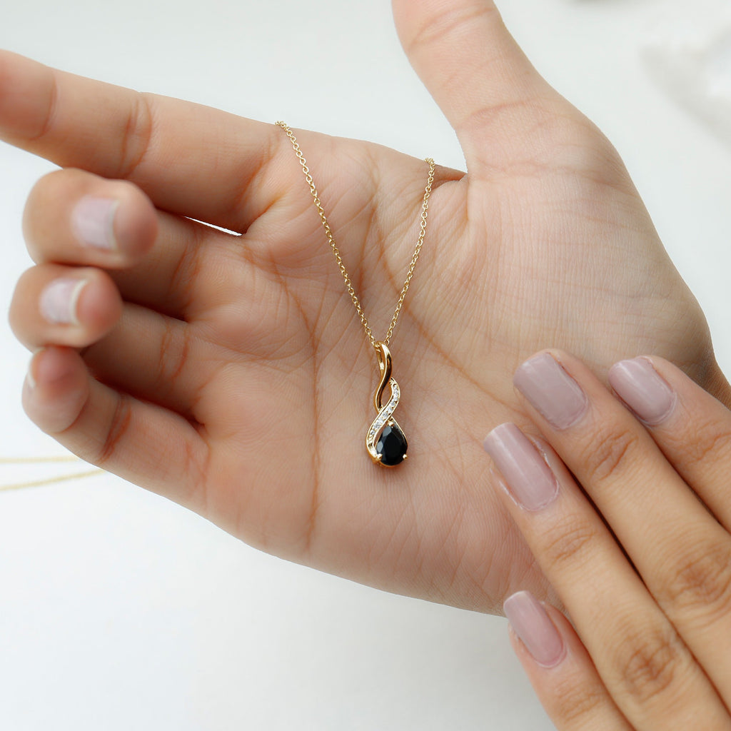 1 Carat Pear Shape Black Onyx Infinity Necklace with Diamonds