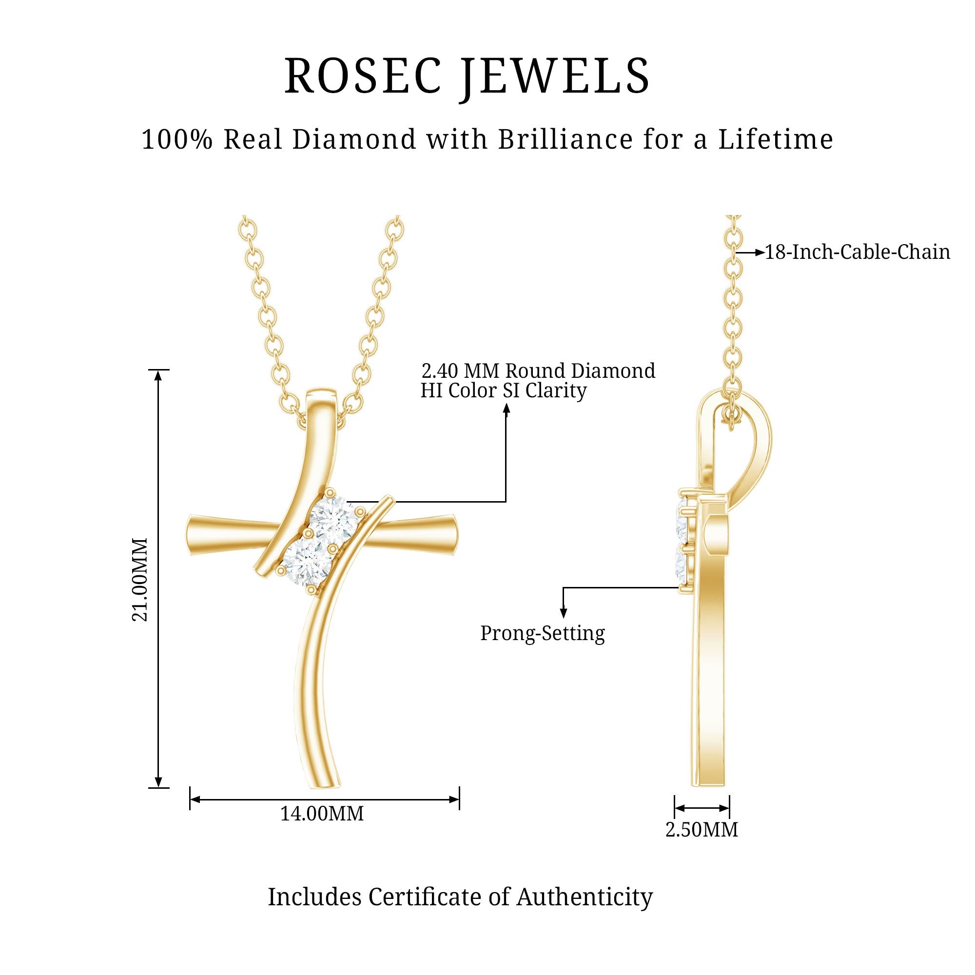 Diamond Cross Pendant Necklace for Women