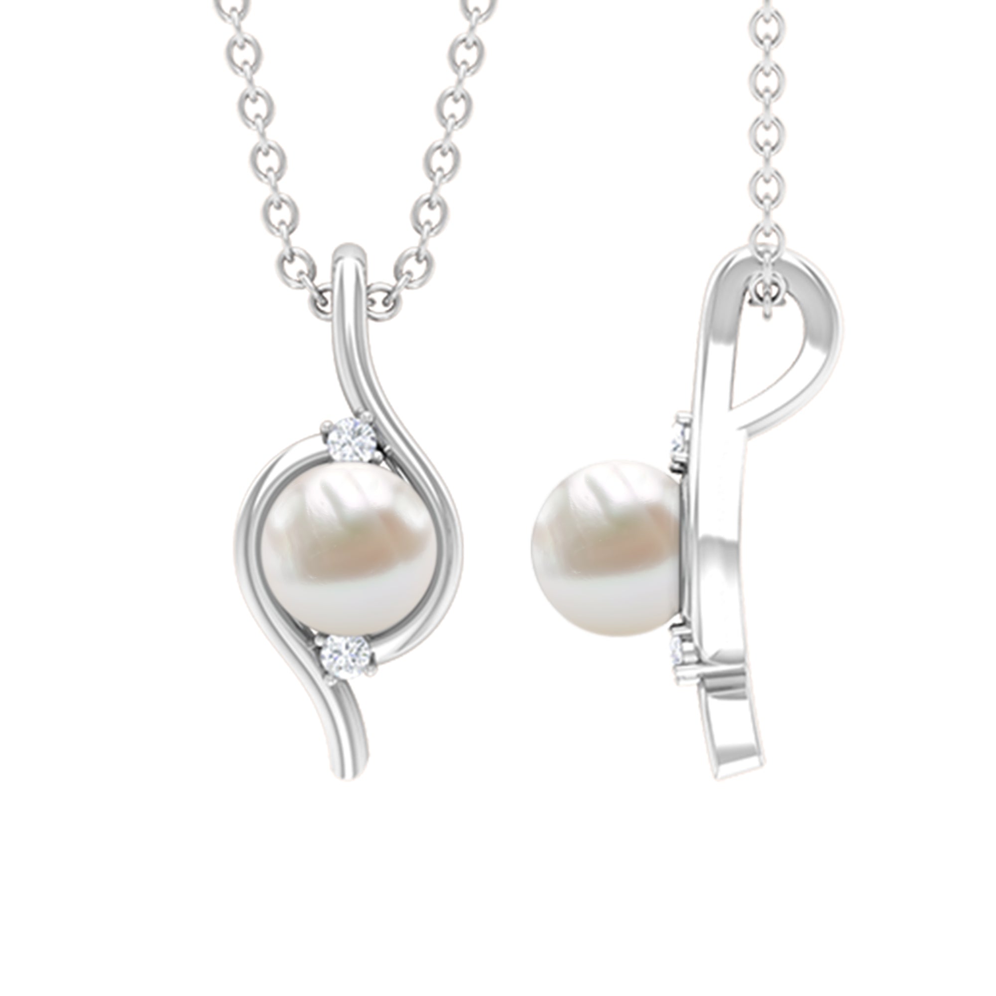 2 Carat Solitaire Freshwater Pearl Pendant with Diamonds