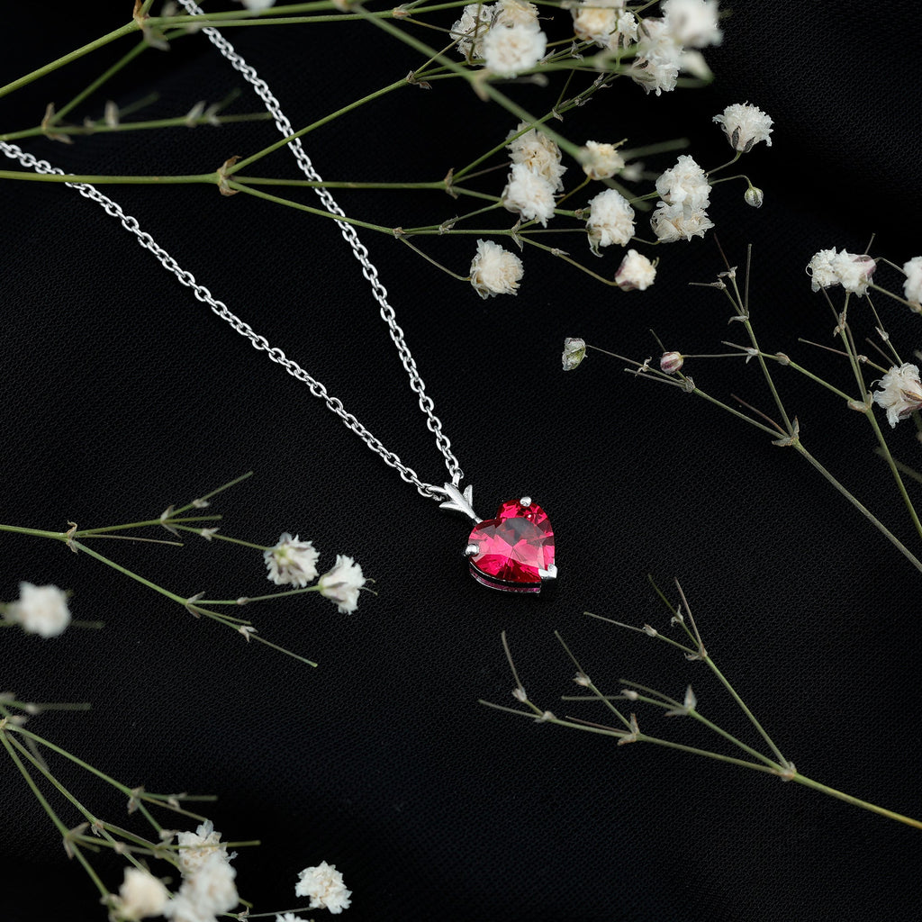 2 CT Heart Shape Lab Created Ruby Solitaire Necklace