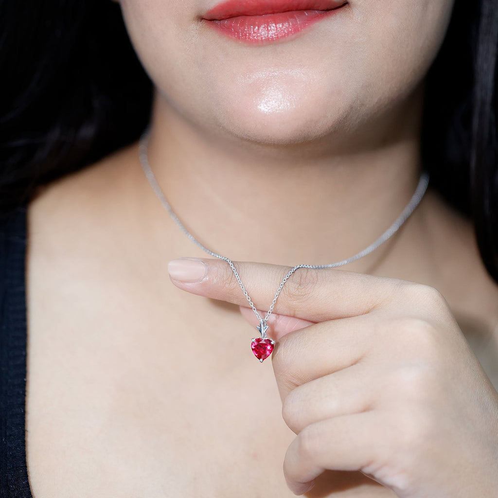 2 CT Heart Shape Lab Created Ruby Solitaire Necklace