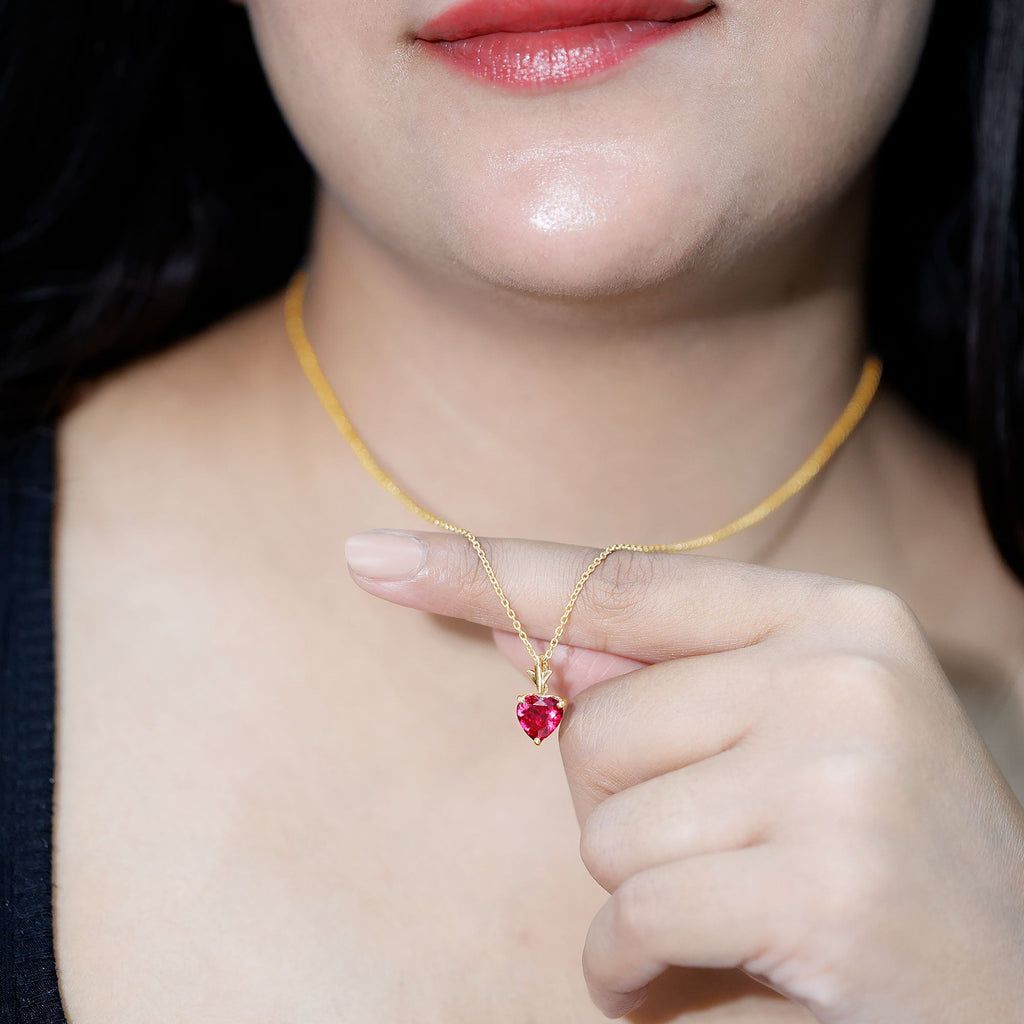 2 CT Heart Shape Lab Created Ruby Solitaire Necklace