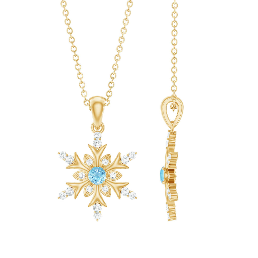 Aquamarine and Diamond Designer Snowflake Necklace With Chain