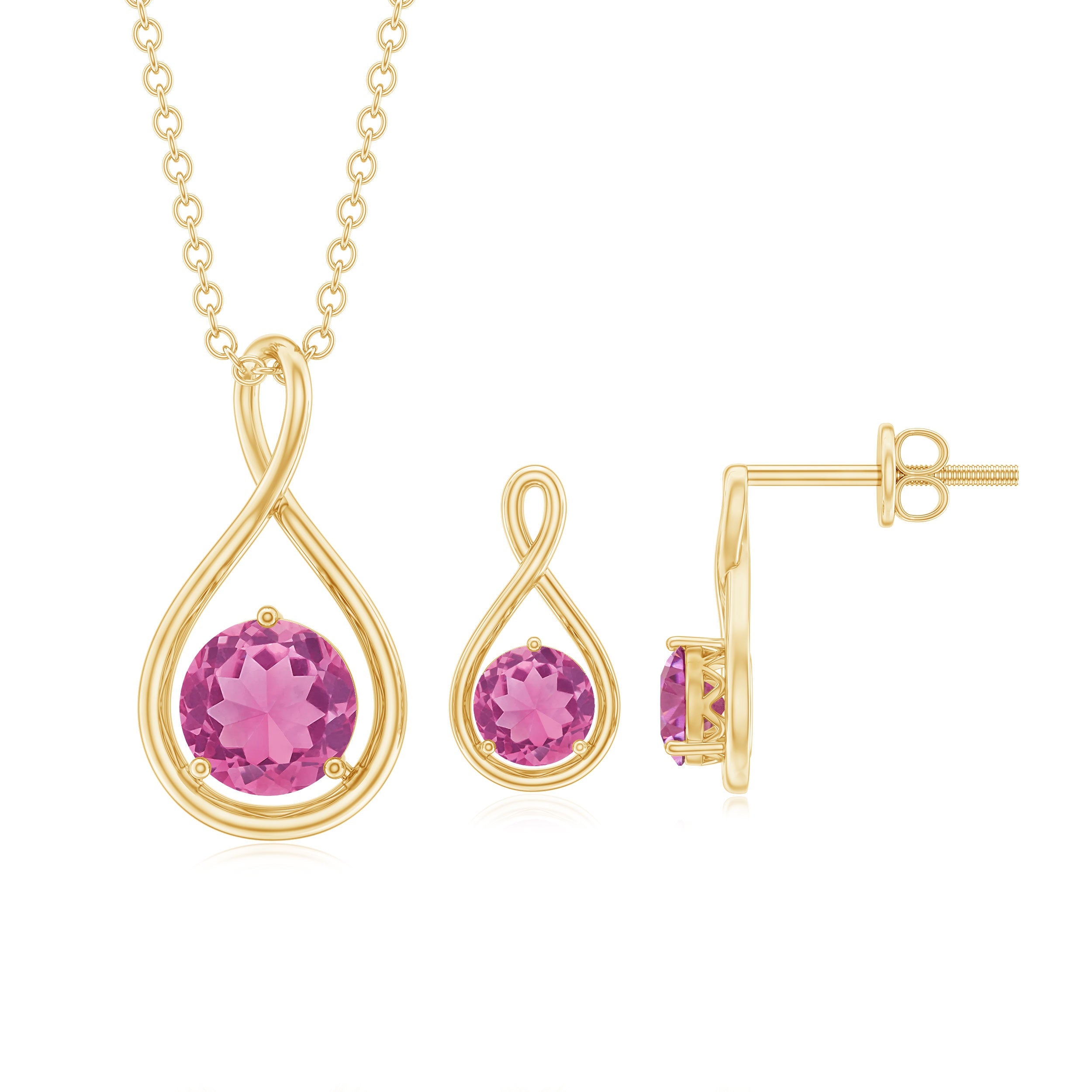 Genuine Pink Tourmaline Infinity Necklace and Earrings Set