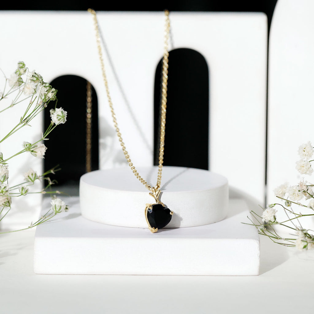Lab Created Black Diamond Heart Shape Necklace With Chain