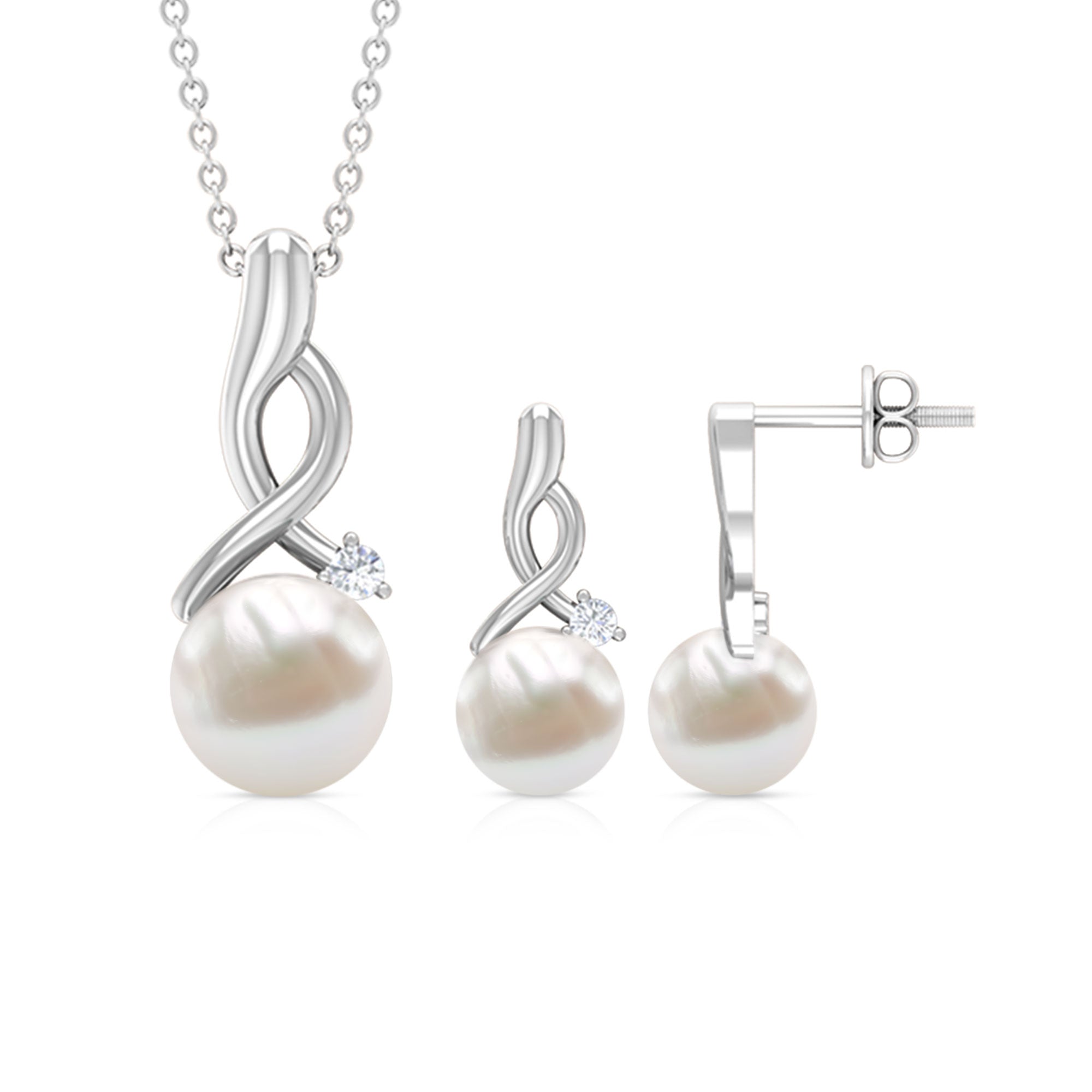 7.4 Carat Freshwater Pearl and Diamond Simple Drop jewelry Set