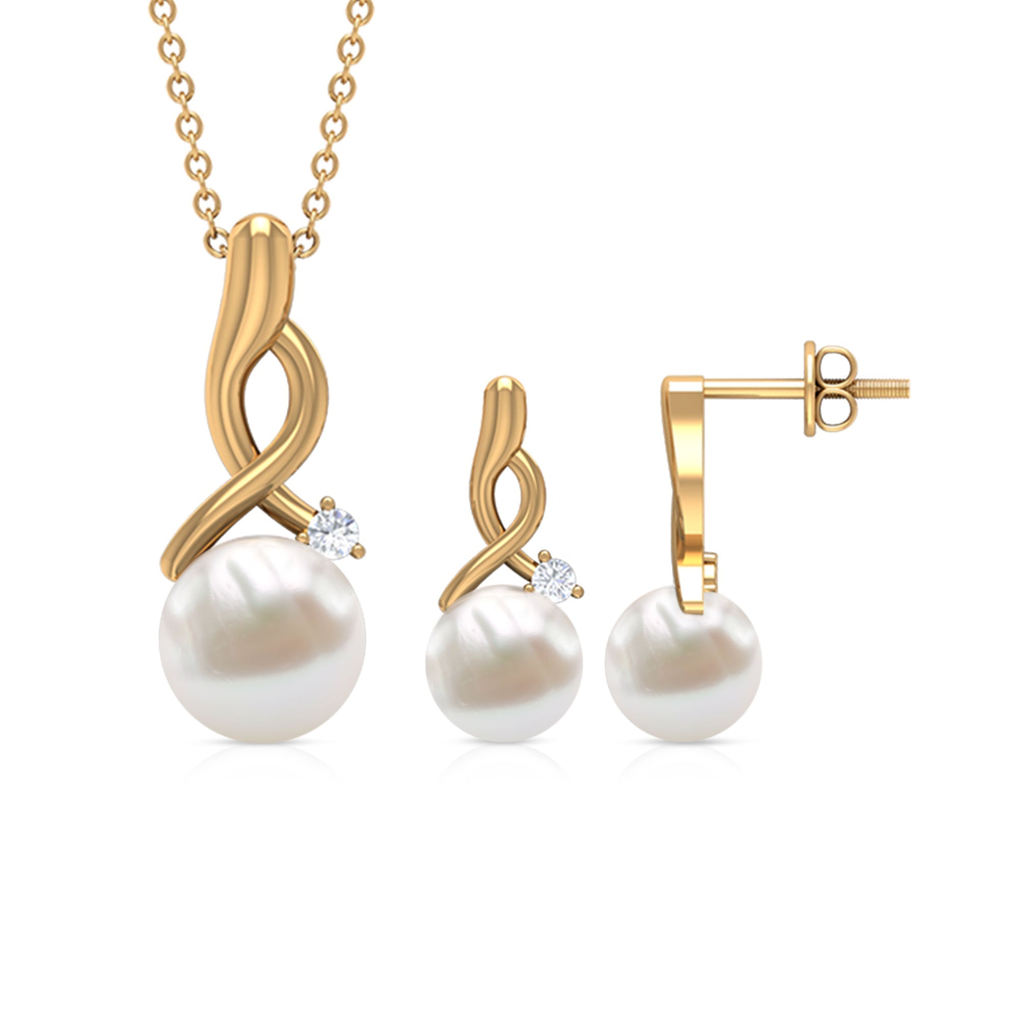 7.4 Carat Freshwater Pearl and Diamond Simple Drop jewelry Set