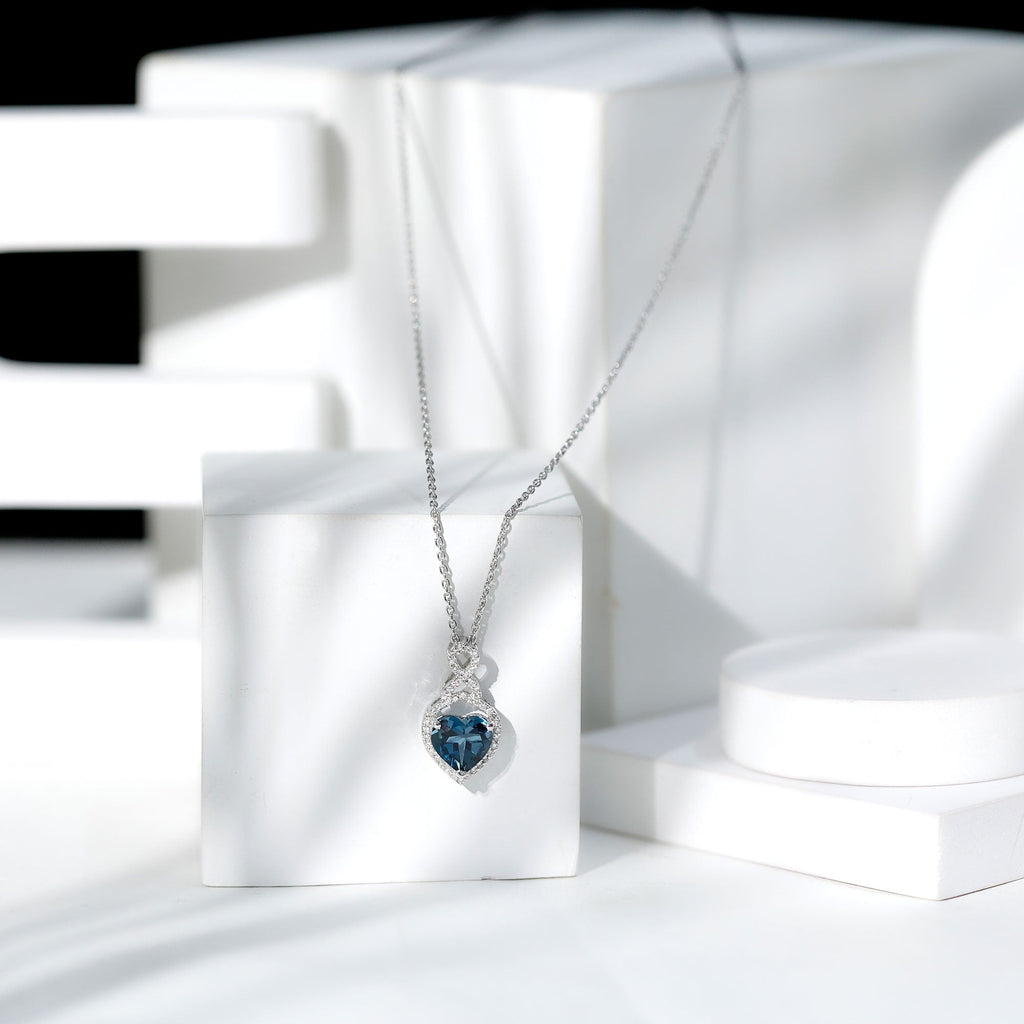 2 Carat Heart Shape London Blue Topaz Infinity Necklace with Diamond
