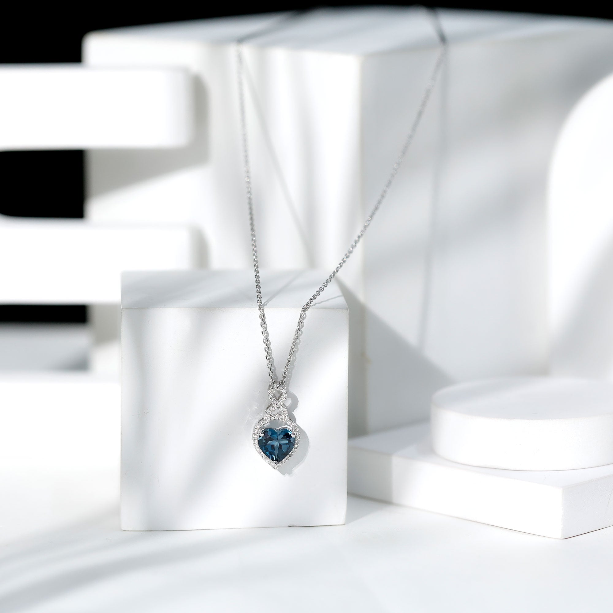 2 Carat Heart Shape London Blue Topaz Infinity Necklace with Diamond