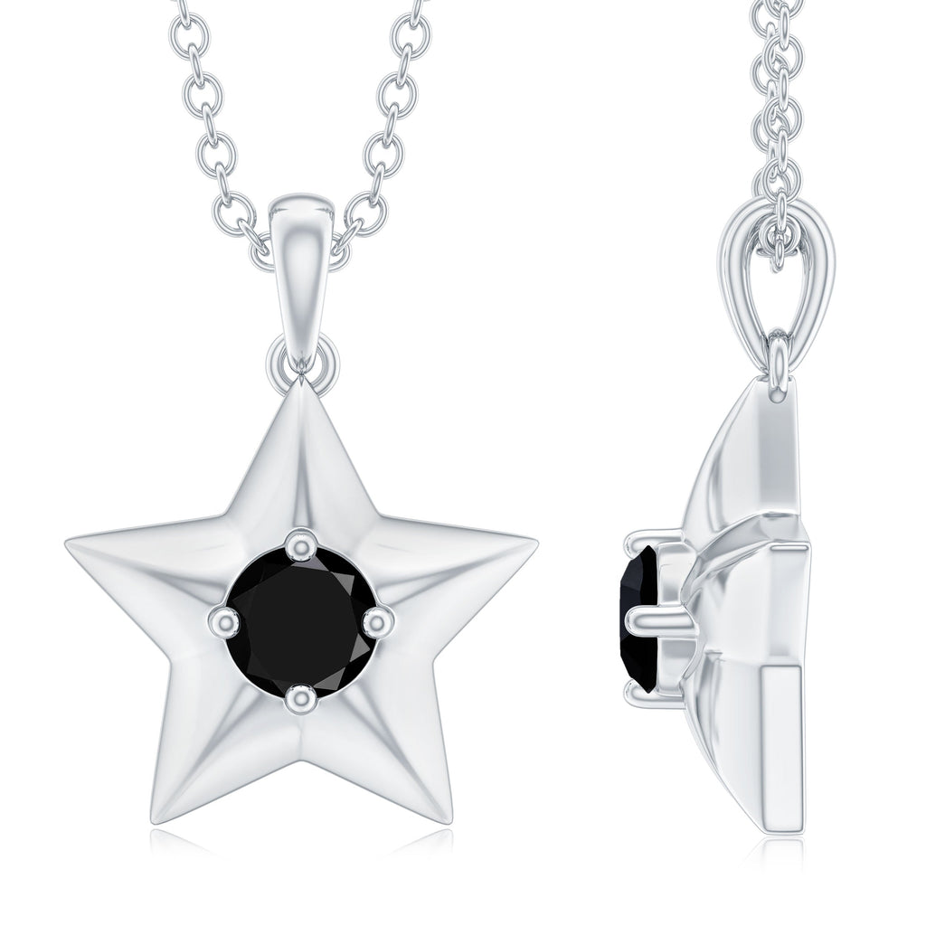 Natural Black Onyx Star Pendant Necklace for Women