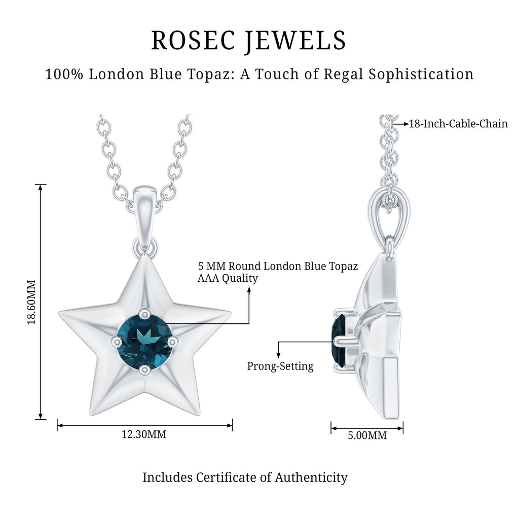 Real London Blue Topaz Star Pendant for Women