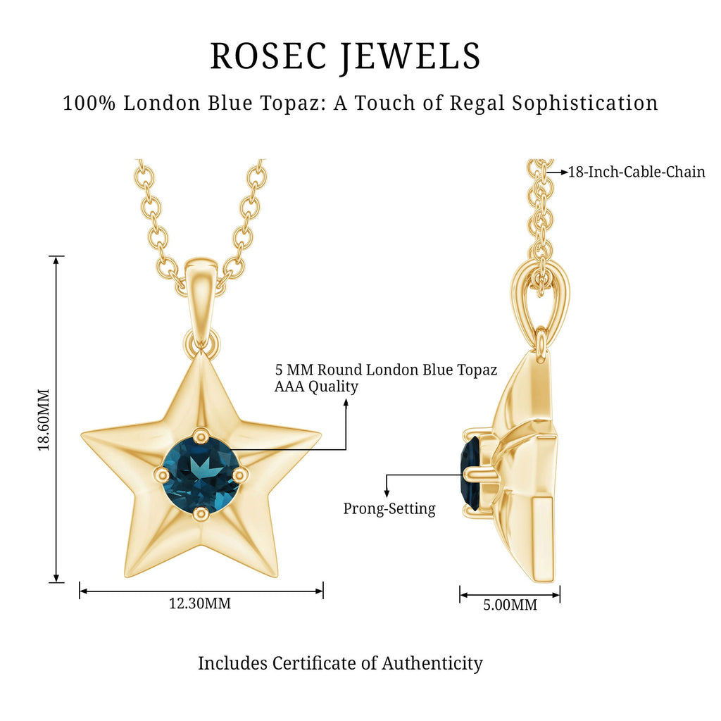 Real London Blue Topaz Star Pendant for Women
