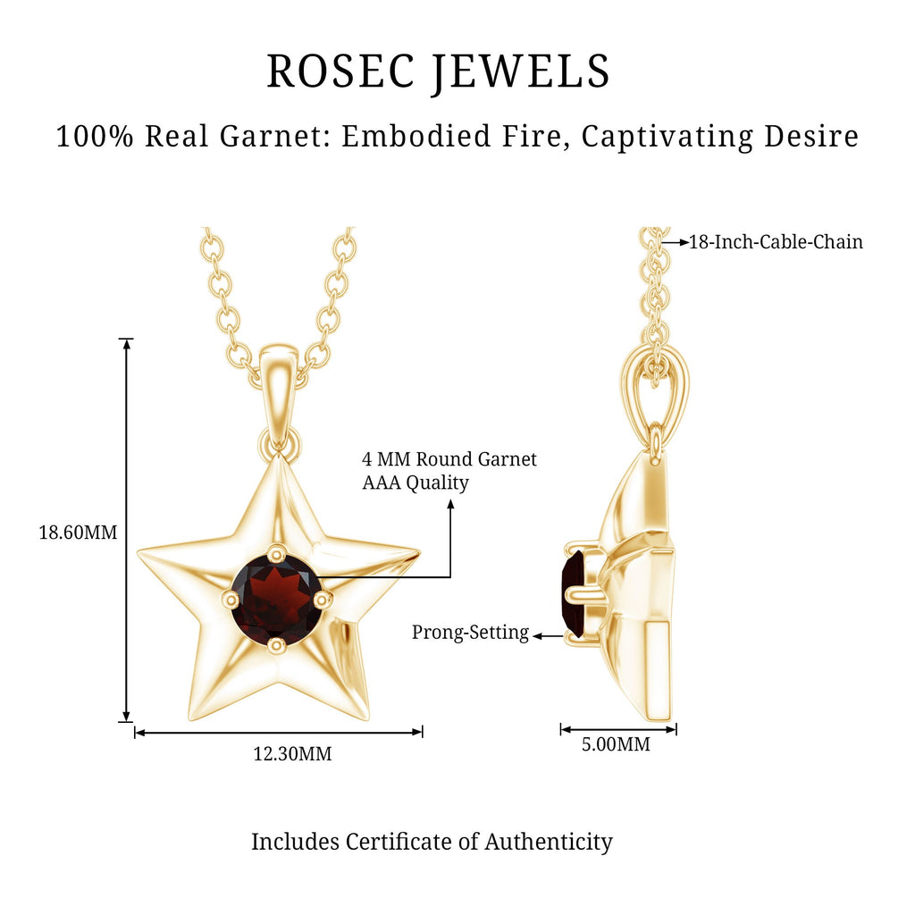 Natural Garnet Star Charm Pendant Necklace With Chain
