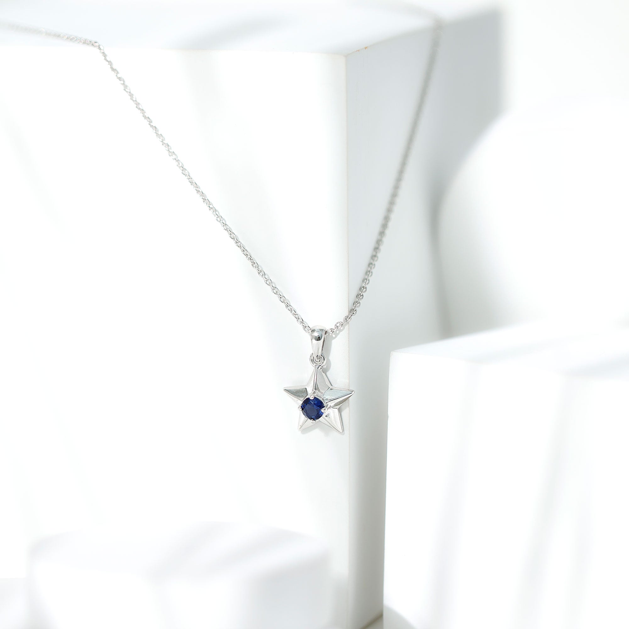 Lab Created Blue Sapphire Star Of David Necklace